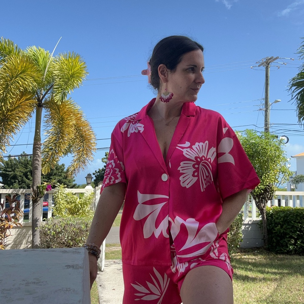 Tropical Pink Floral Shirt and Shorts Set
